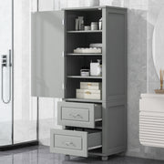 Tall Bathroom Storage Cabinet, Freestanding Storage Cabinet with Two Drawers and Adjustable Shelf, MDF Board with Painted Finish, Grey (Old Sku:WF312728AAE)
