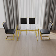 51 inch Glass Dining Table Set for 4, Dining Table & Chair Sets with Golden Plating Legs for Kitchen, Modern Rectangle Tempered Glass Table Top and  PU Dining  armless Chair for Dining Room