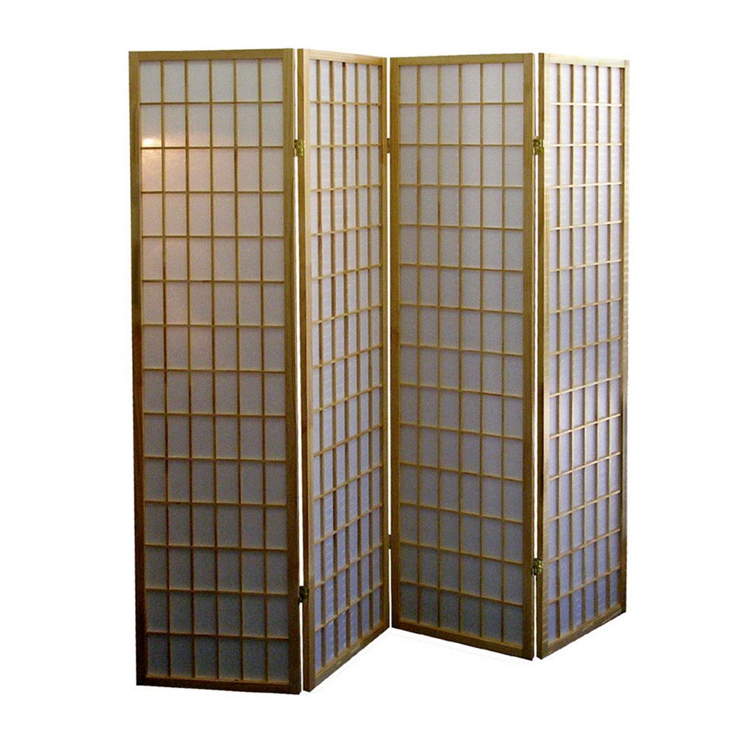 70' Tall 4-Panel Screen / Room Divider, Japanese Style with Natural Wood finish