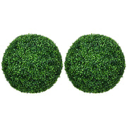 HOMCOM Set of 2 19.75 Inch Artificial Ball Boxwood Topiary Trees Balls, Indoor Outdoor Fake Plants for Home, Office & Living Room Decor