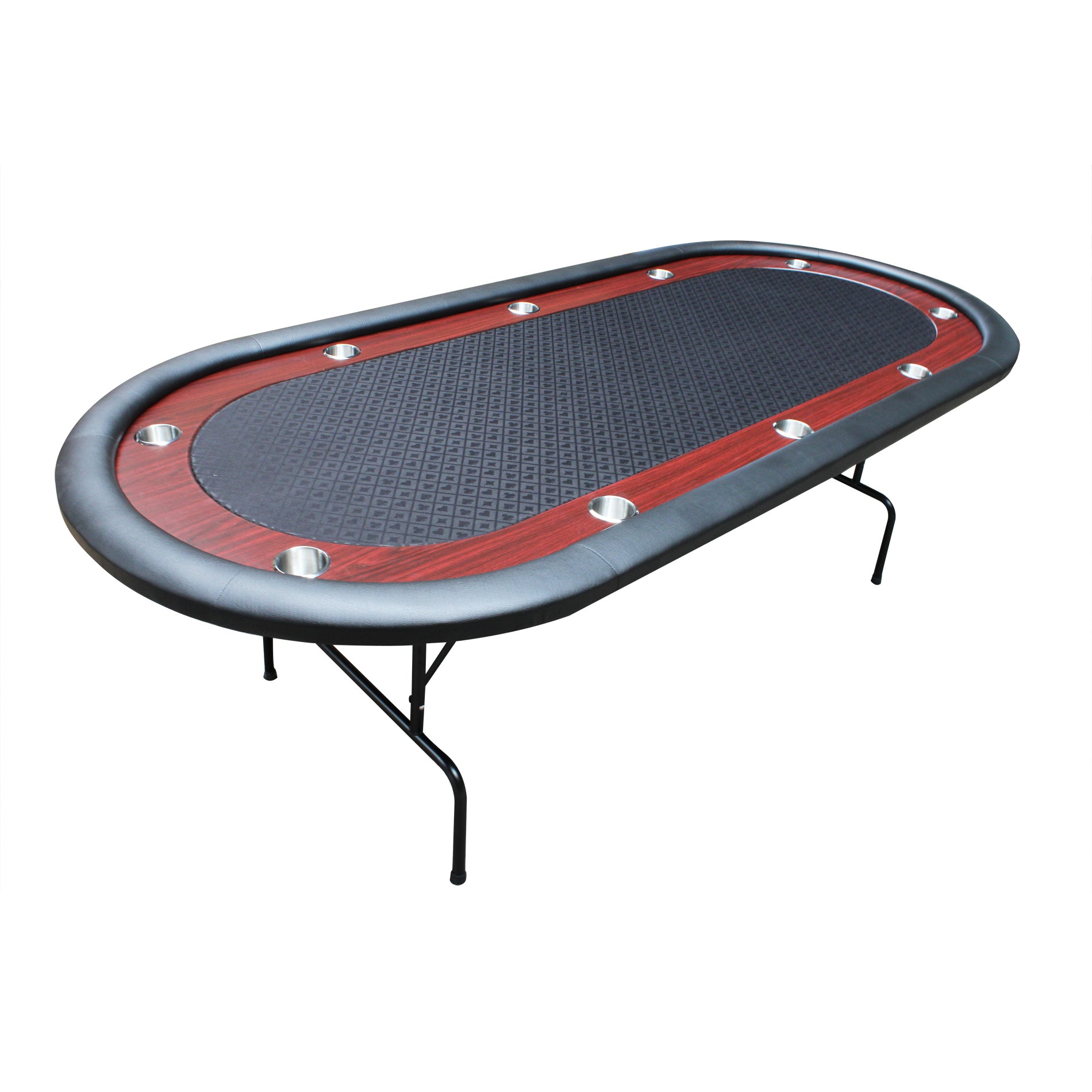 96' Light Series Foldable Poker Table with Wooden Racetrack Felt Stainless Legs Cup Holders Black
