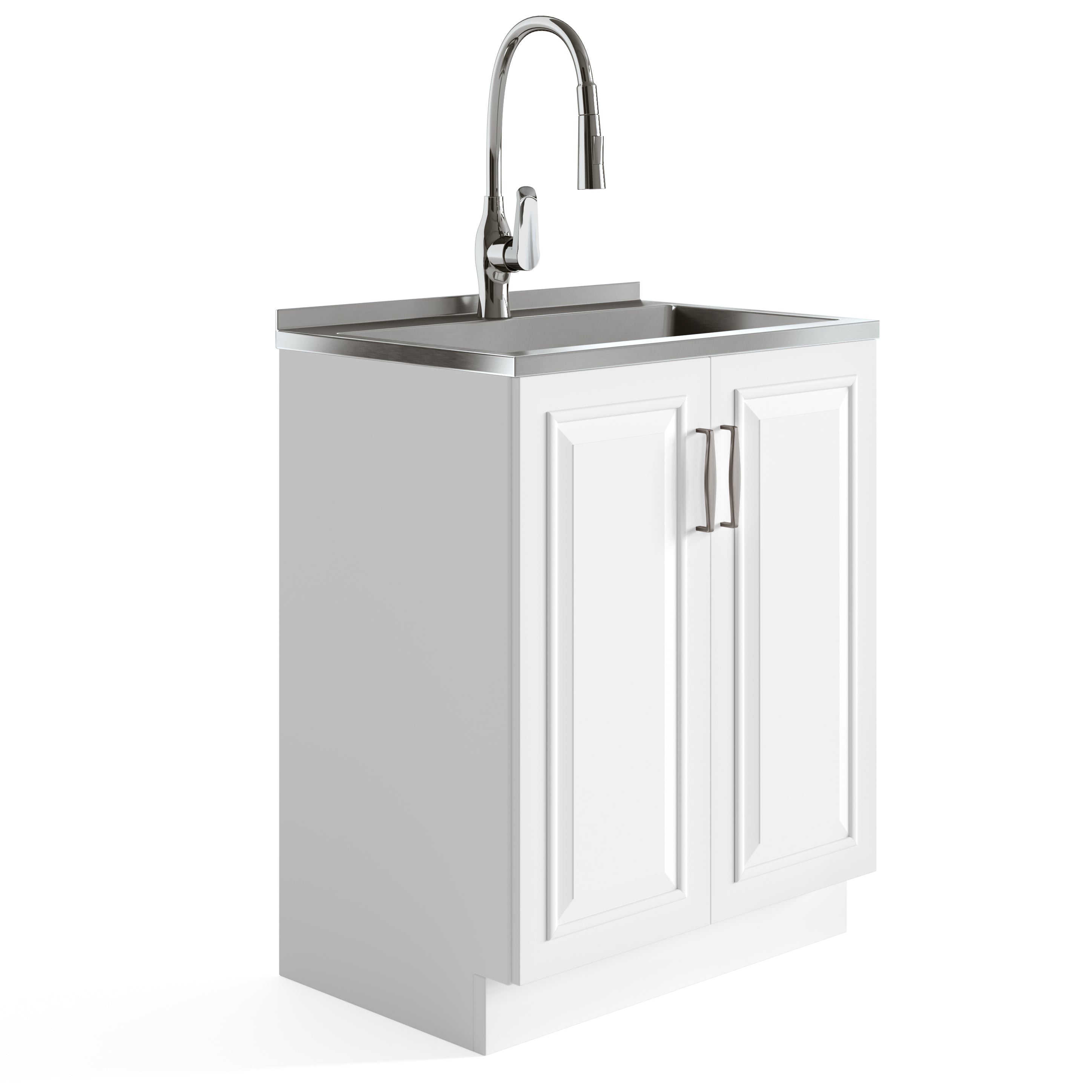 Darwin - Deluxe 28' Laundry Cabinet with Pull-out Faucet and Stainless Steel Sink - Pure White