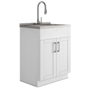 Modern Wide Shaker - 28' Laundry Cabinet with Faucet and Stainless Steel Sink - White