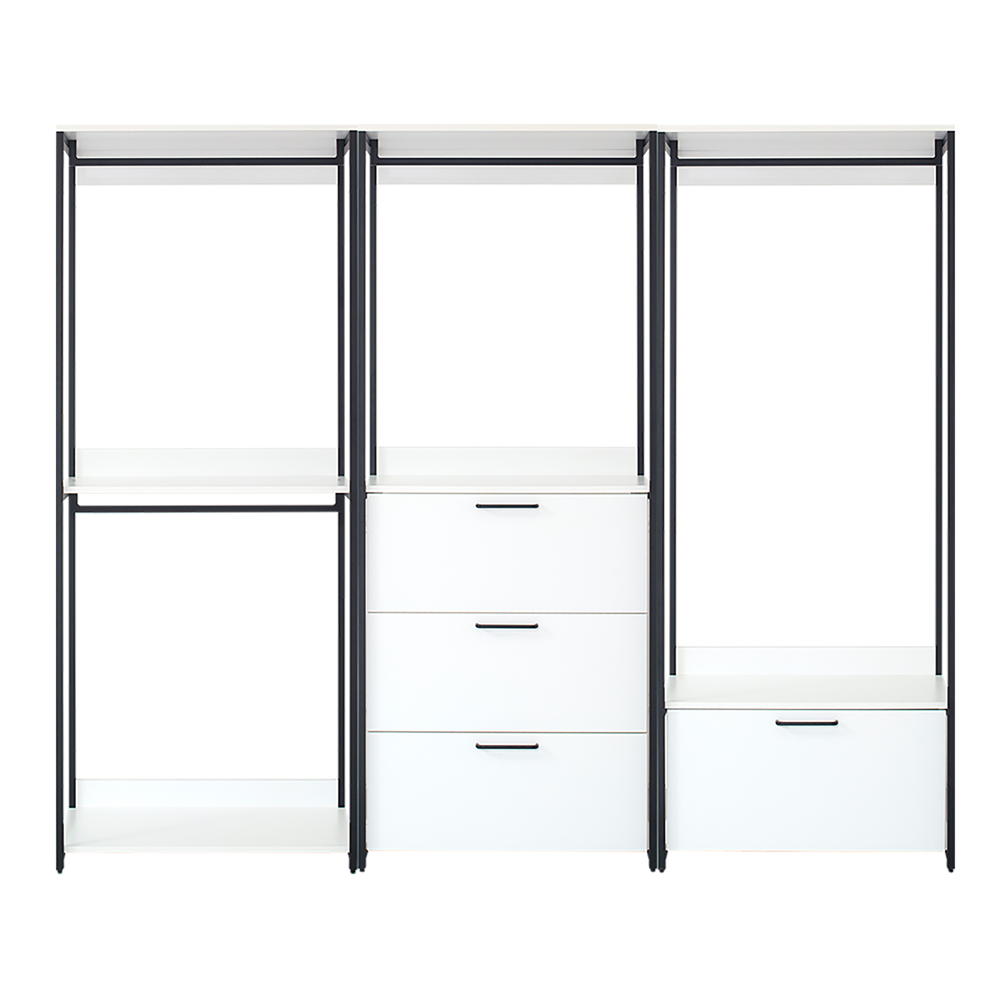 Fiona Freestanding Walk-In Wood Closet System with Metal Frame, White Melamine, 96x17.3x77.7 Inches