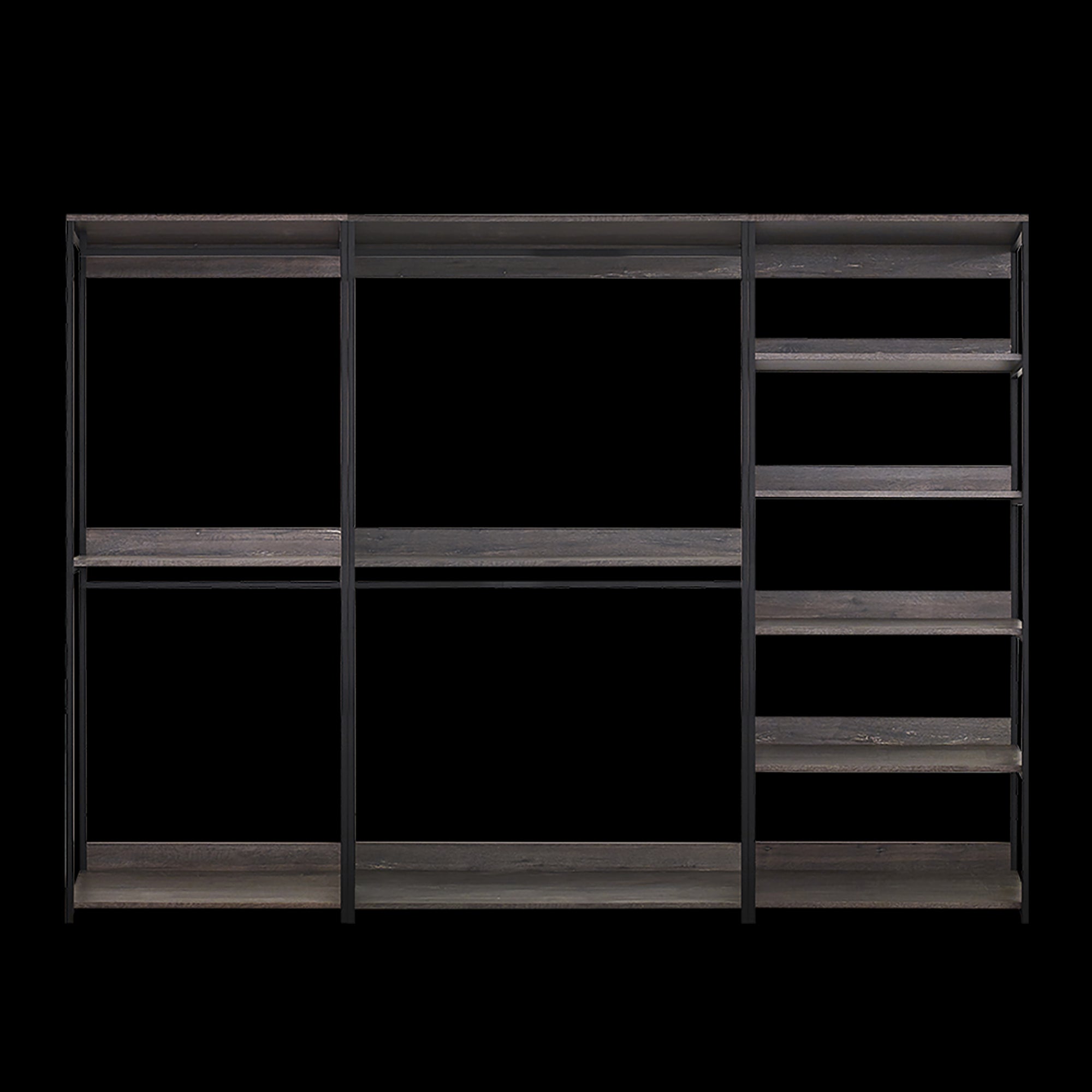 Monica Wood Walk-in Closet System with Spacious Drawer in Grey Wood and Metal Frame