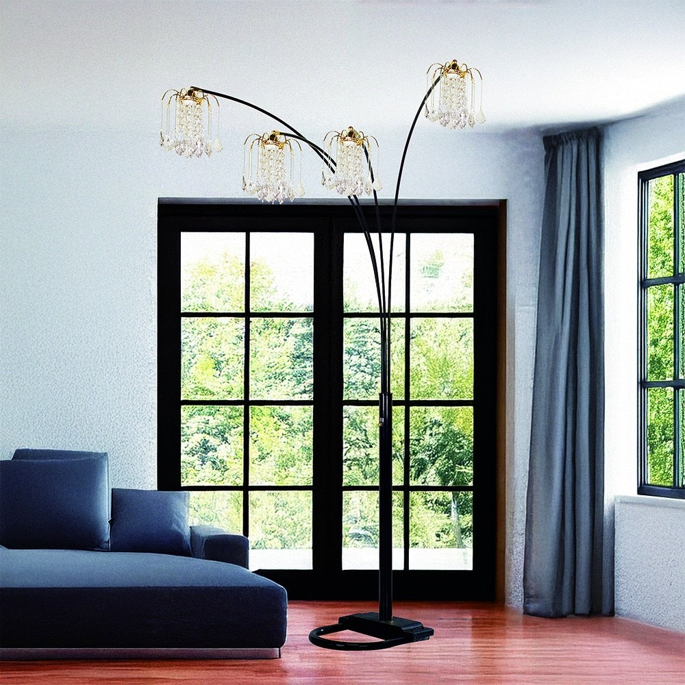 BLACK 4-HEAD CRYSTAL INSPIRED ARCH FLOOR LAMP