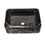 Elegant Marble Pattern Ceramic Rectangular Vessel Bathroom Sink in Black and Gray, 19x15 Inches