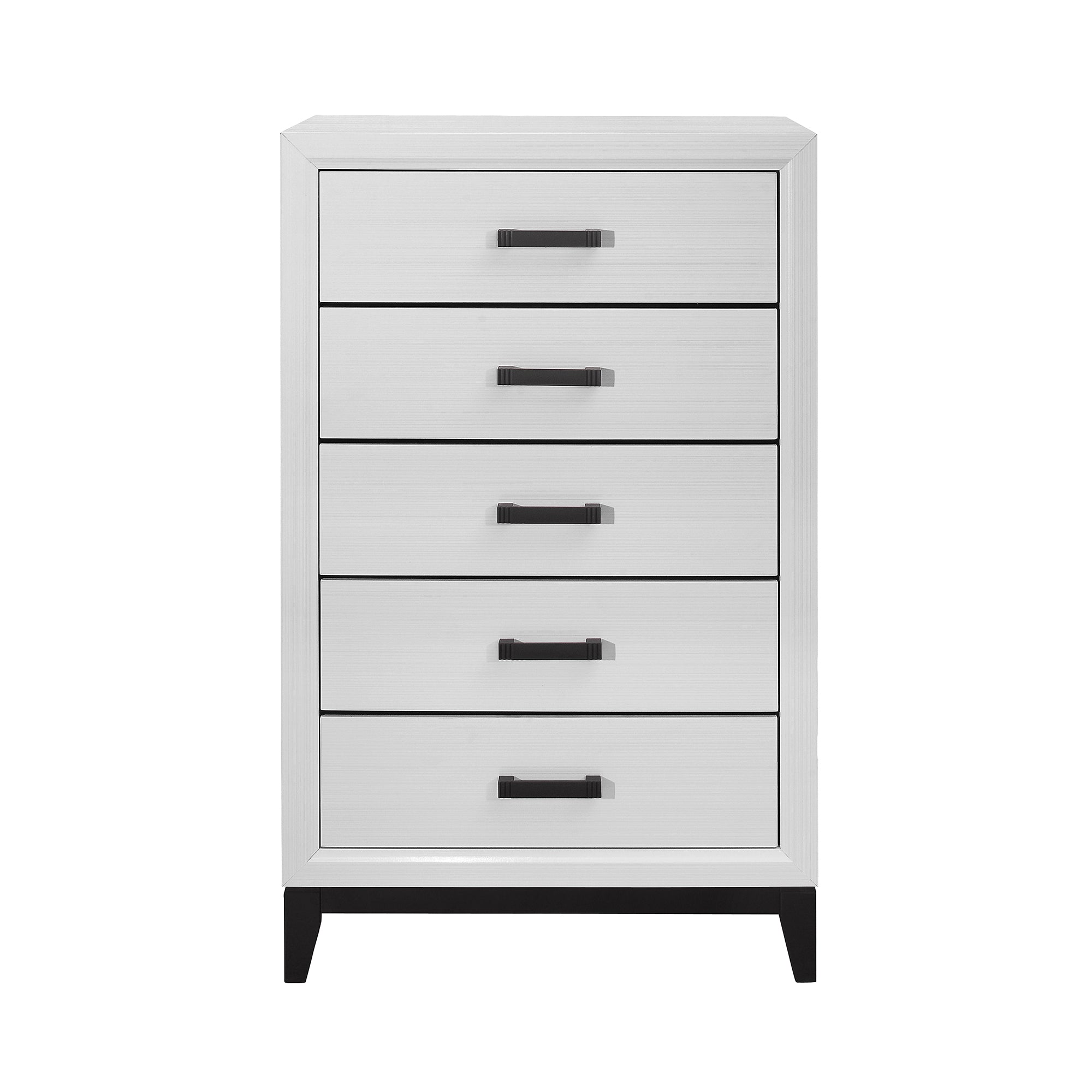 MIRAGE White Chest with 5 Drawers and Black Hardware in Rubber Wood