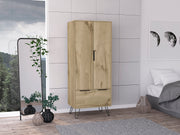 Light Oak Wooden Wardrobe with 2-Doors and 1-Drawer