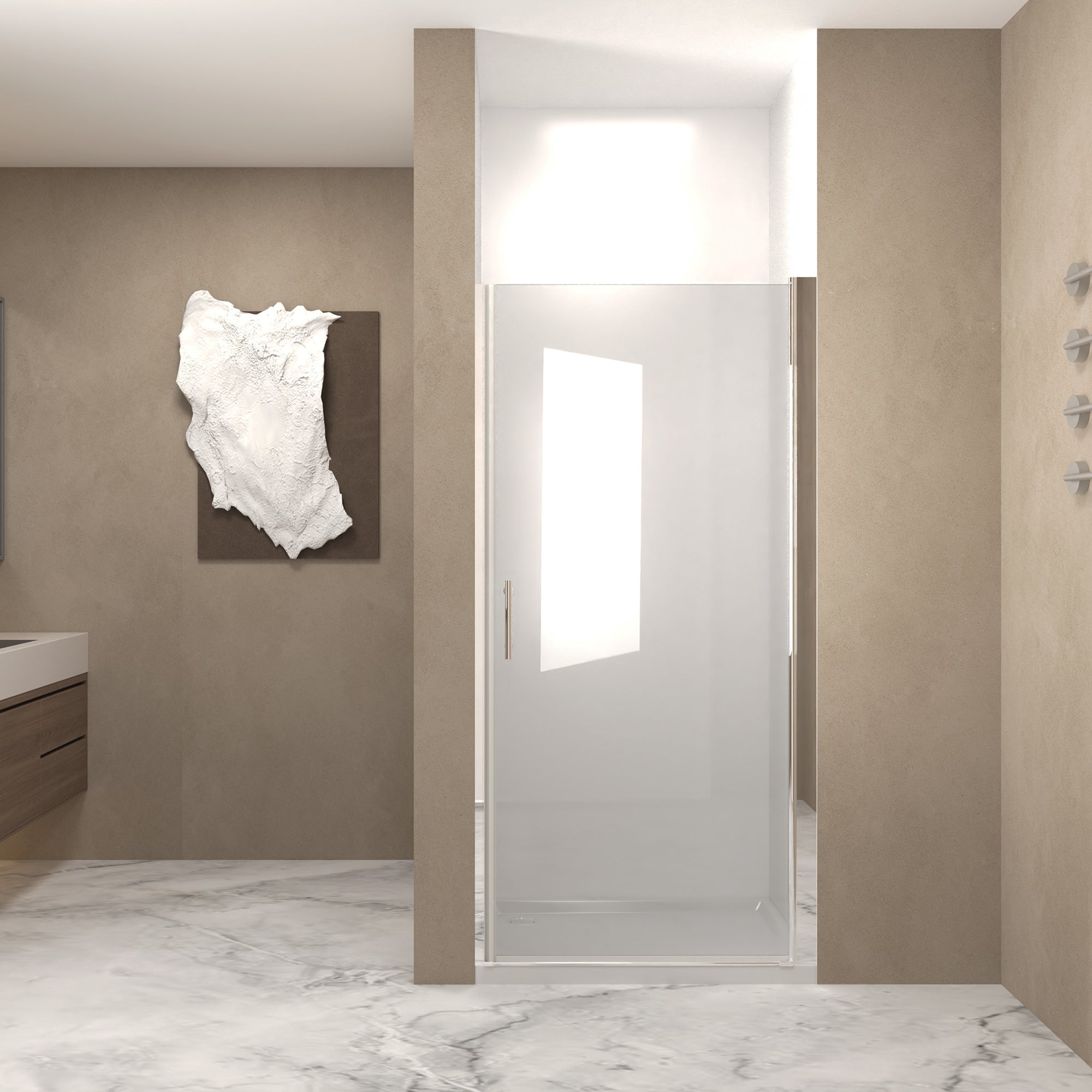 24'x 72' Pivot Shower Door, Brushed Nickel Aluminum Frame, Half Frame ,1/4'(6mm) Tempered Glass Explosion Proof Film