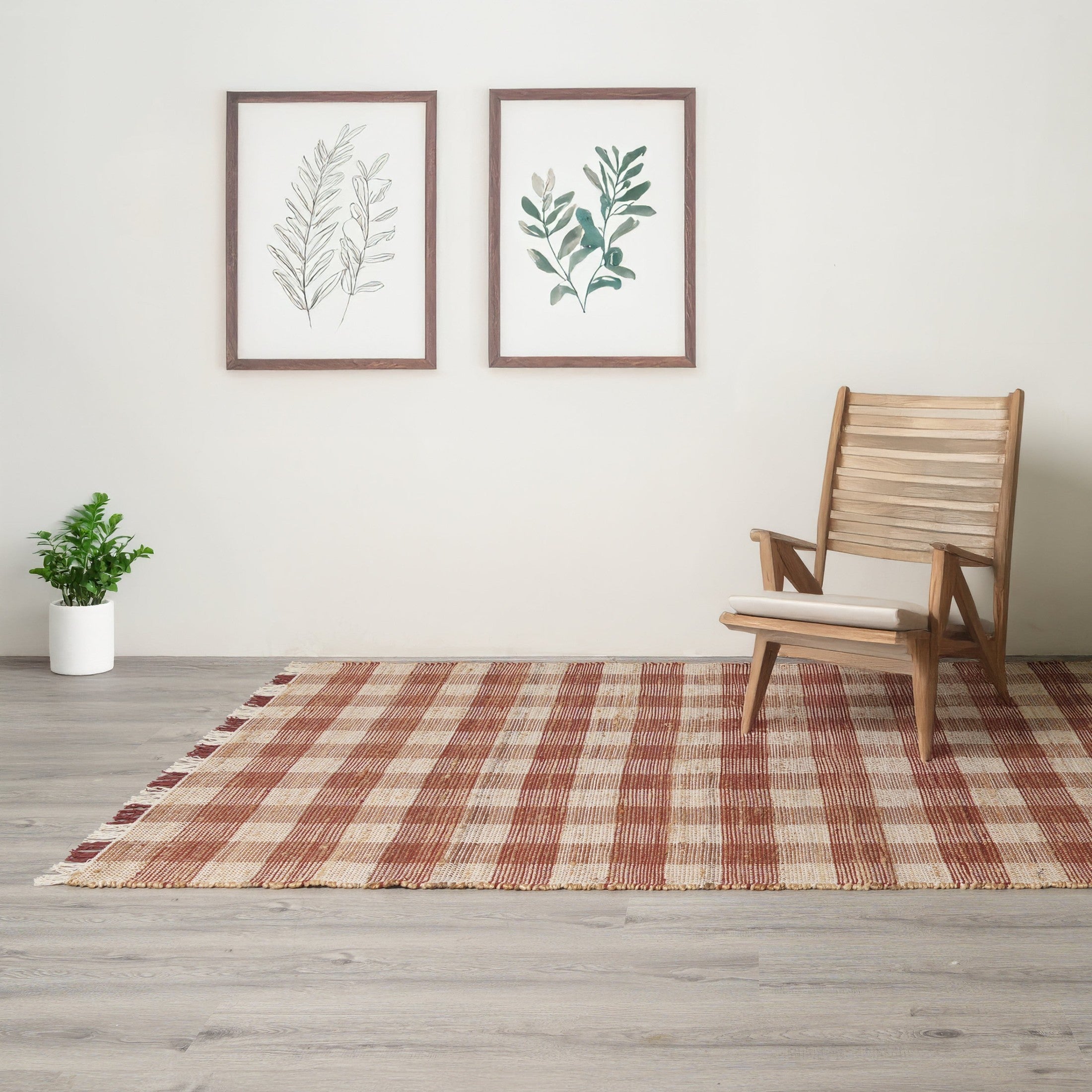 Area Rug, Jute Rug, Durable Dark Brown Plaid Rug, 8X10 ft