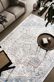 Eden Blue, Ivory and Beige Viscose Area Rug