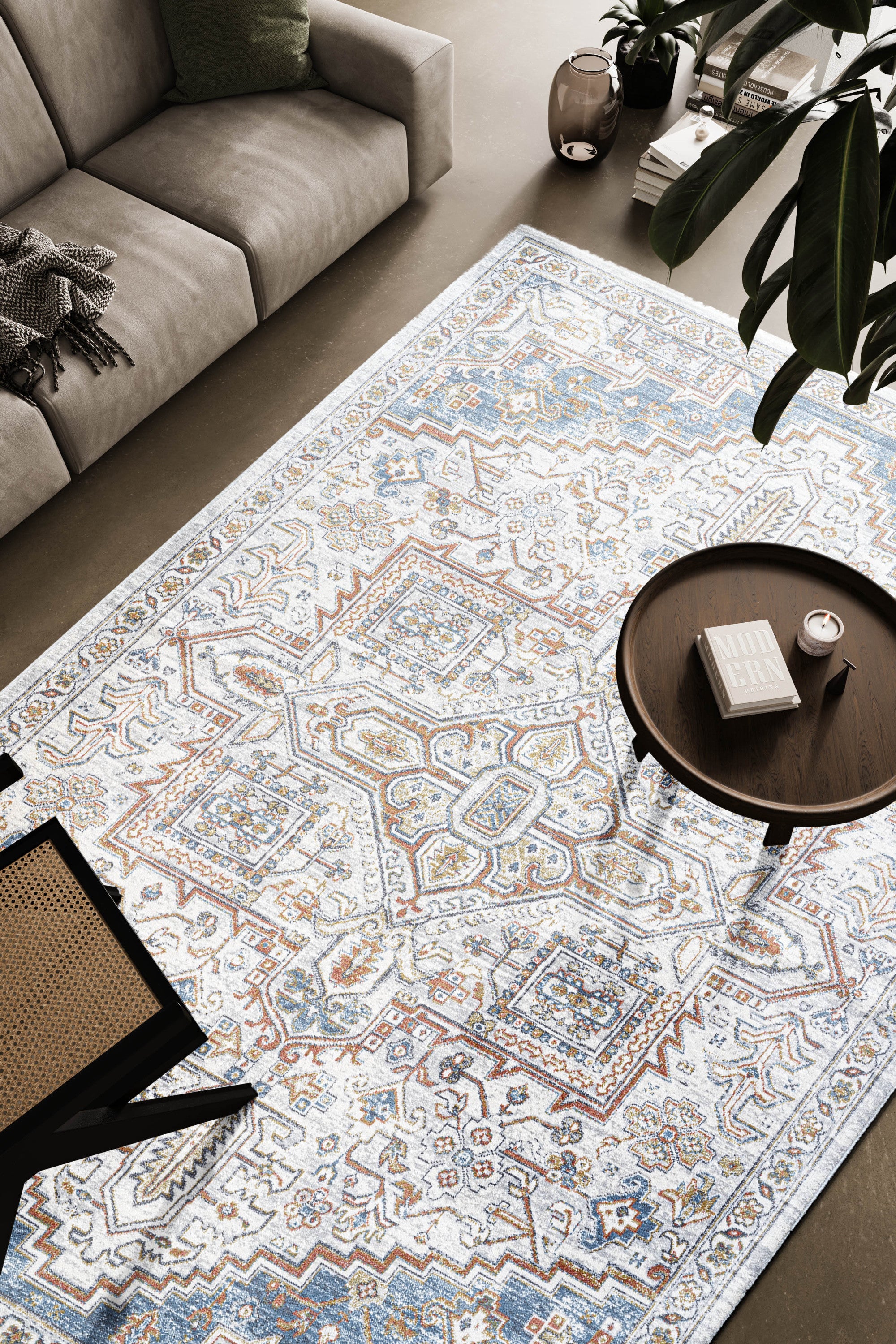 Eden Blue, Ivory and Beige Viscose Area Rug