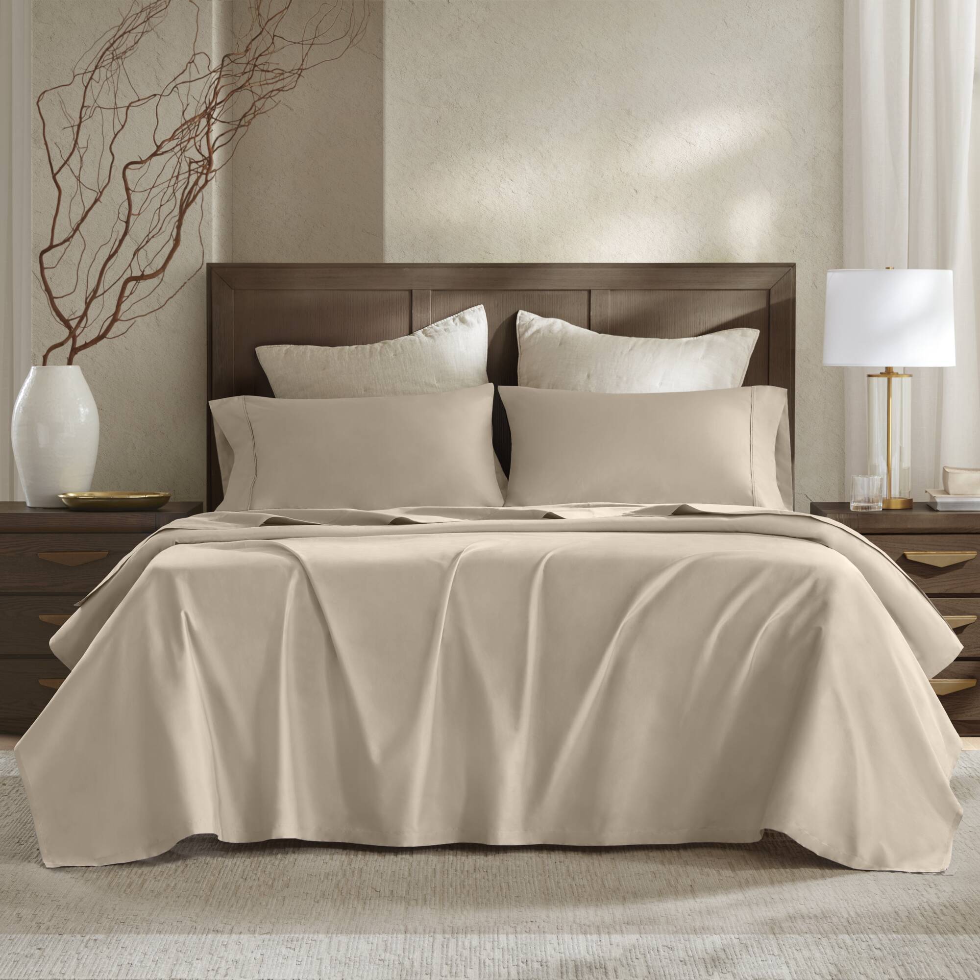4 Pieces Cal King Sateen Sheet Set,Linen
