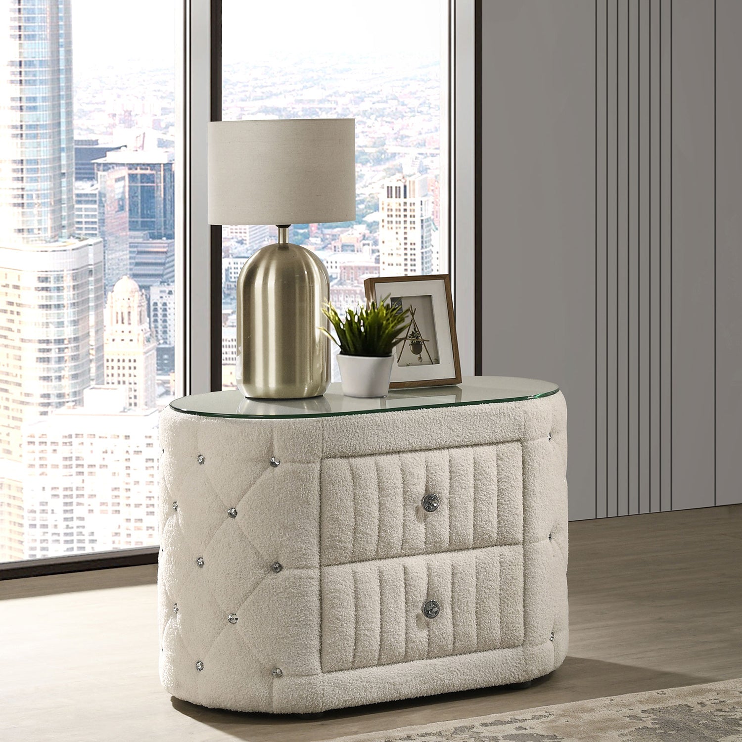 Santiago Ivory 2-drawer Upholstered Nightstand Bedside Table