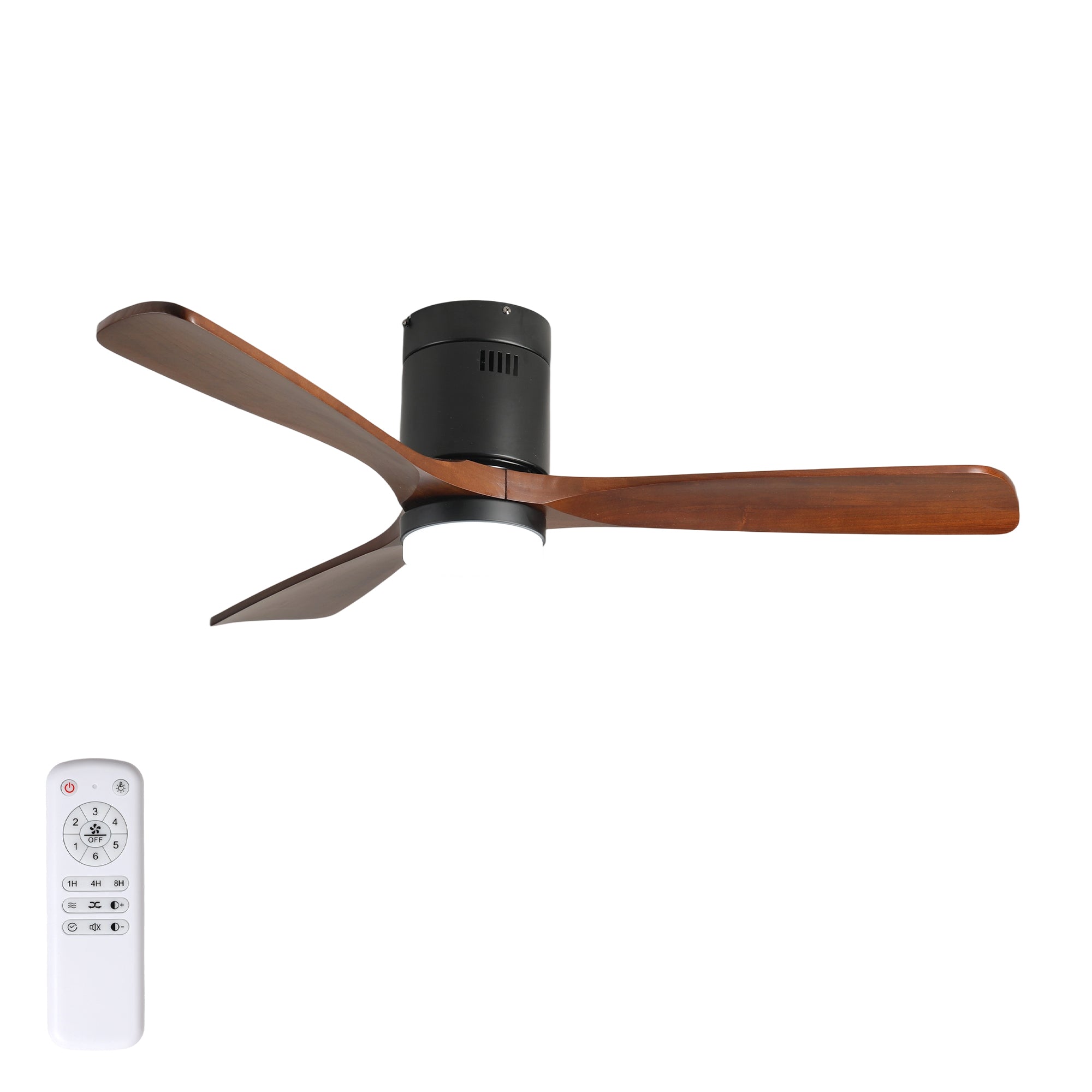 52-inch Ceiling Fan with Light, 3 Wood Blades, Remote Control, Reversible DC Motor for Living Room (Black+Dark Walnut)