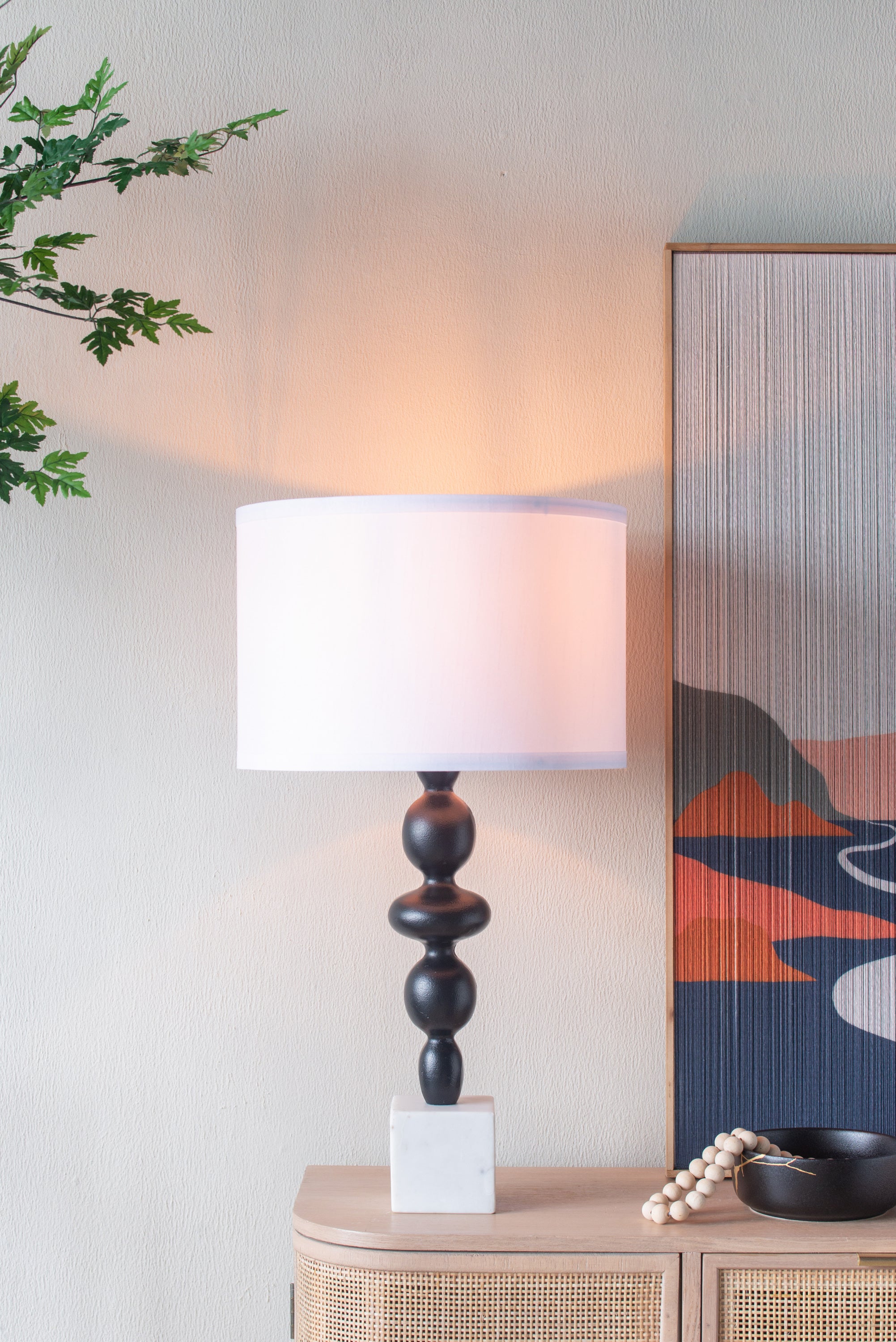 D15x29.5' Black and White Table Lamp with Round Four Tiered Body (Lamp Shade Assembly Required)