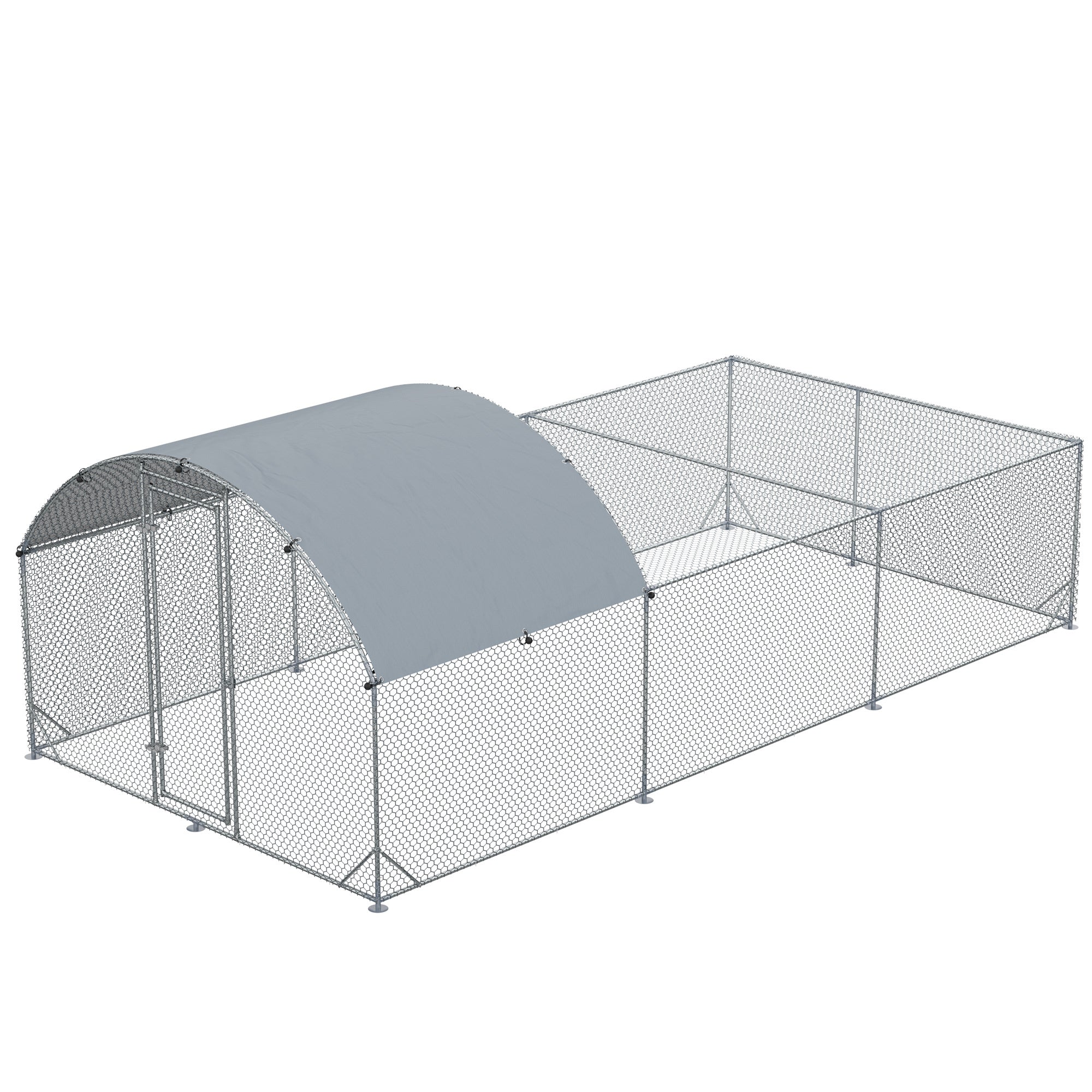 PawHut Large Chicken Coop Metal Chicken Run for Chickens with Waterproof and Anti-UV Cover, Dome Shaped Walk in Fence Cage Hen House for Outdoor and Yard Farm Use, 1' Dia, 9.2' x 18.7' x 6.4'