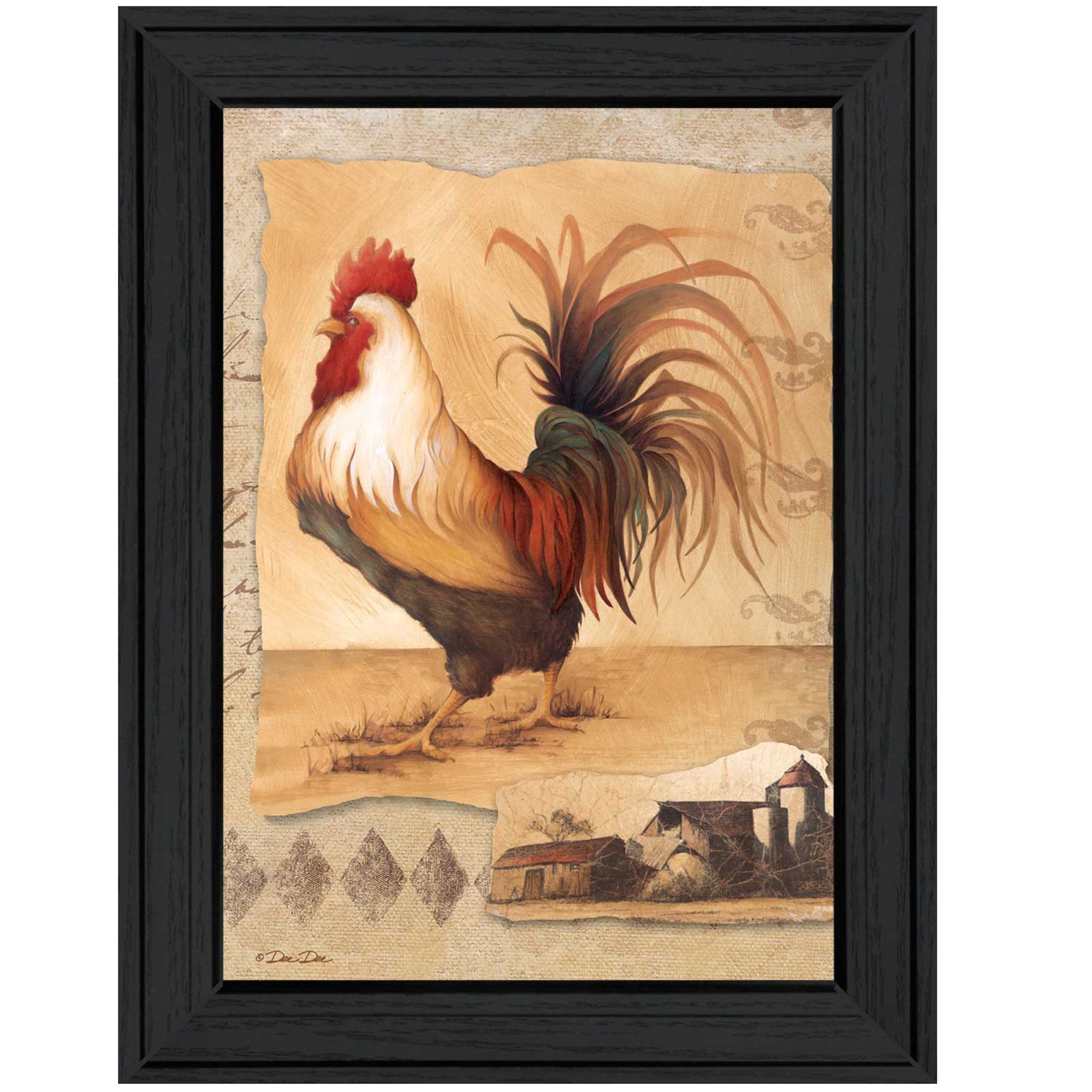'Rooster Montage I' By Dee Dee, Printed Wall Art, Ready To Hang Framed Poster, Black Frame