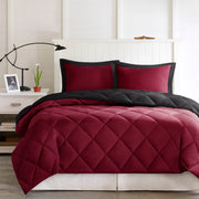 3 Pieces Full/Queen 3M Scotchgard Diamond Quilting Reversible Down Alternative Comforter Set,Red+Black