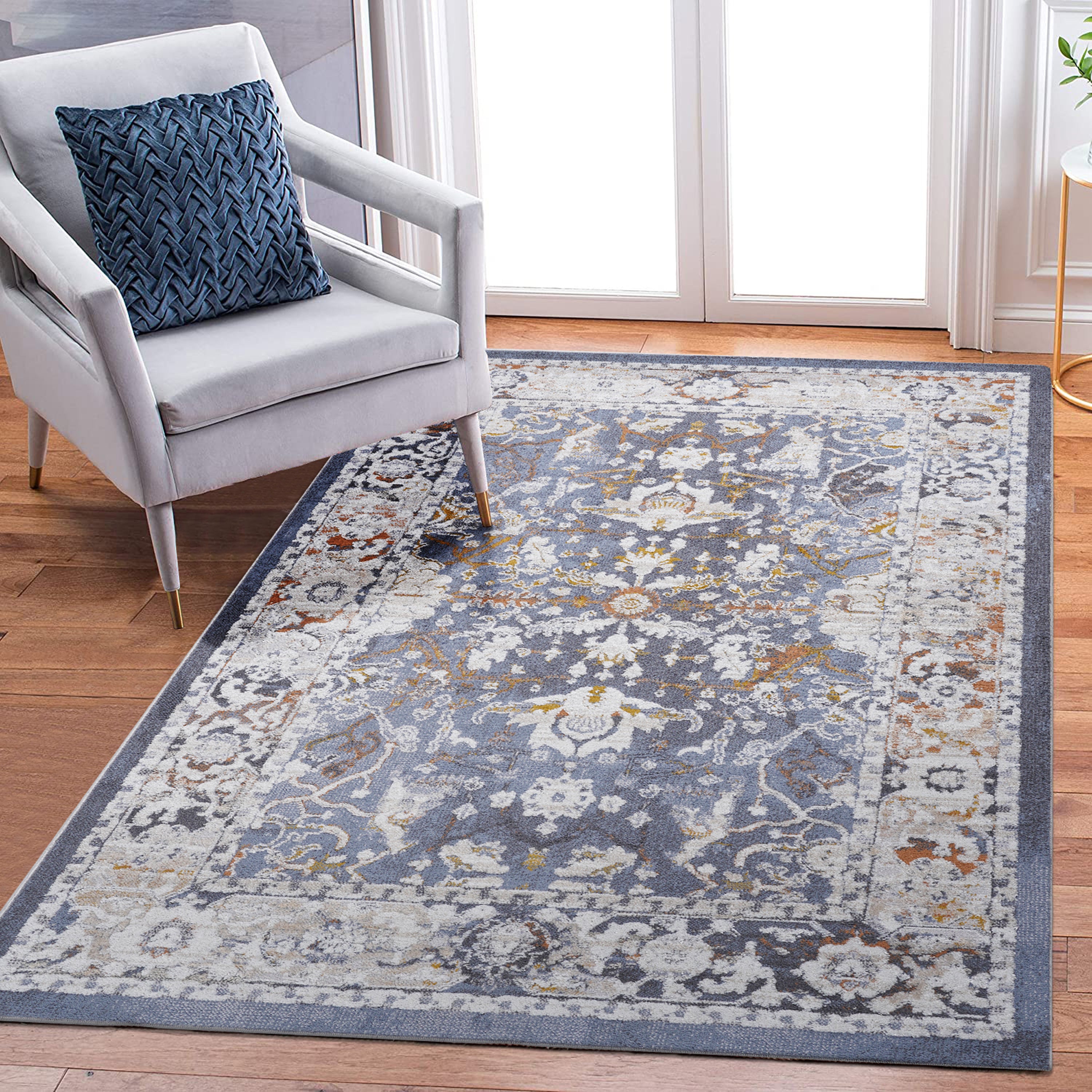 LOOM & LUXE Collection 5X7 Blue/Traditional Non-Shedding Living Room Bedroom Dining Home Office Stylish and Stain Resistant Area Rug