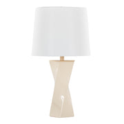 Curvo Square Contemporary 27' Ceramic Table Lamp in Cream Ceramic, Gold Metal, and White Linen by LumiSource