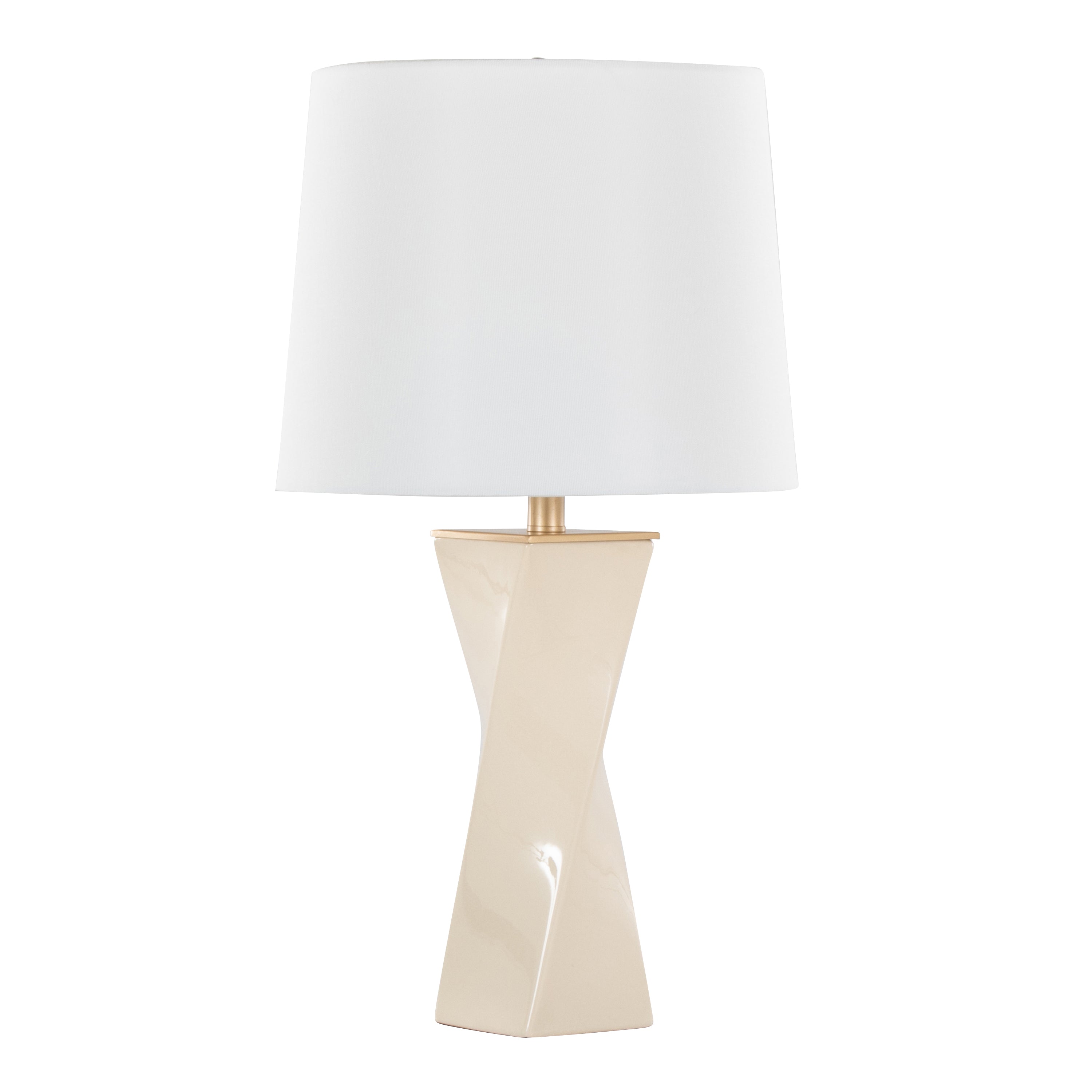 Curvo Square Contemporary 27' Ceramic Table Lamp in Cream Ceramic, Gold Metal, and White Linen by LumiSource