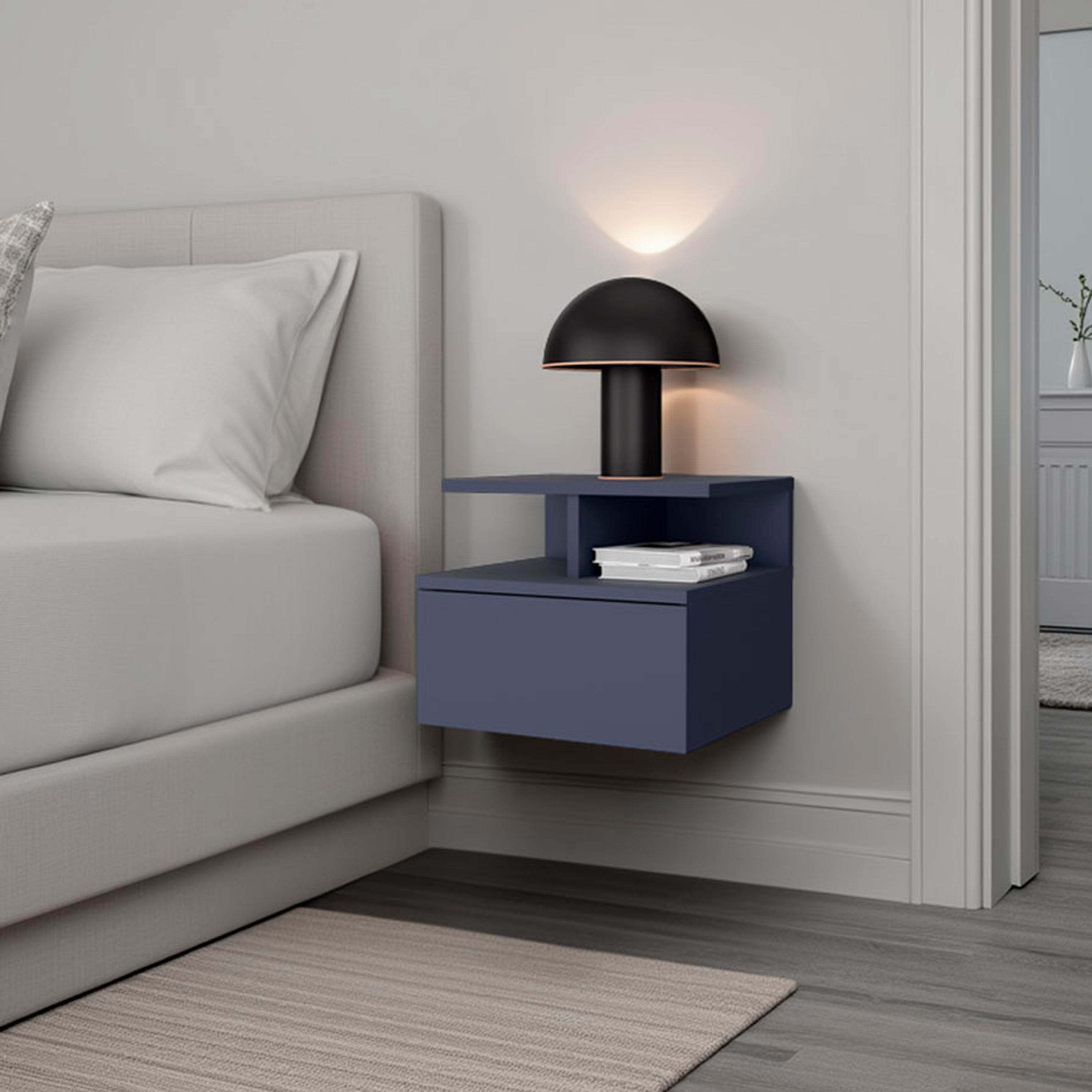 Kronos Blue 1-Drawer Floating Nightstand with Open Shelf