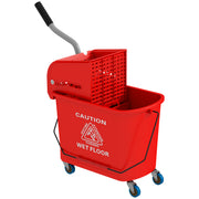 HOMCOM Mop Bucket with Wringer on Wheels for Floor Cleaning, 21 Quart, Separate Dirty and Clean Water, Red