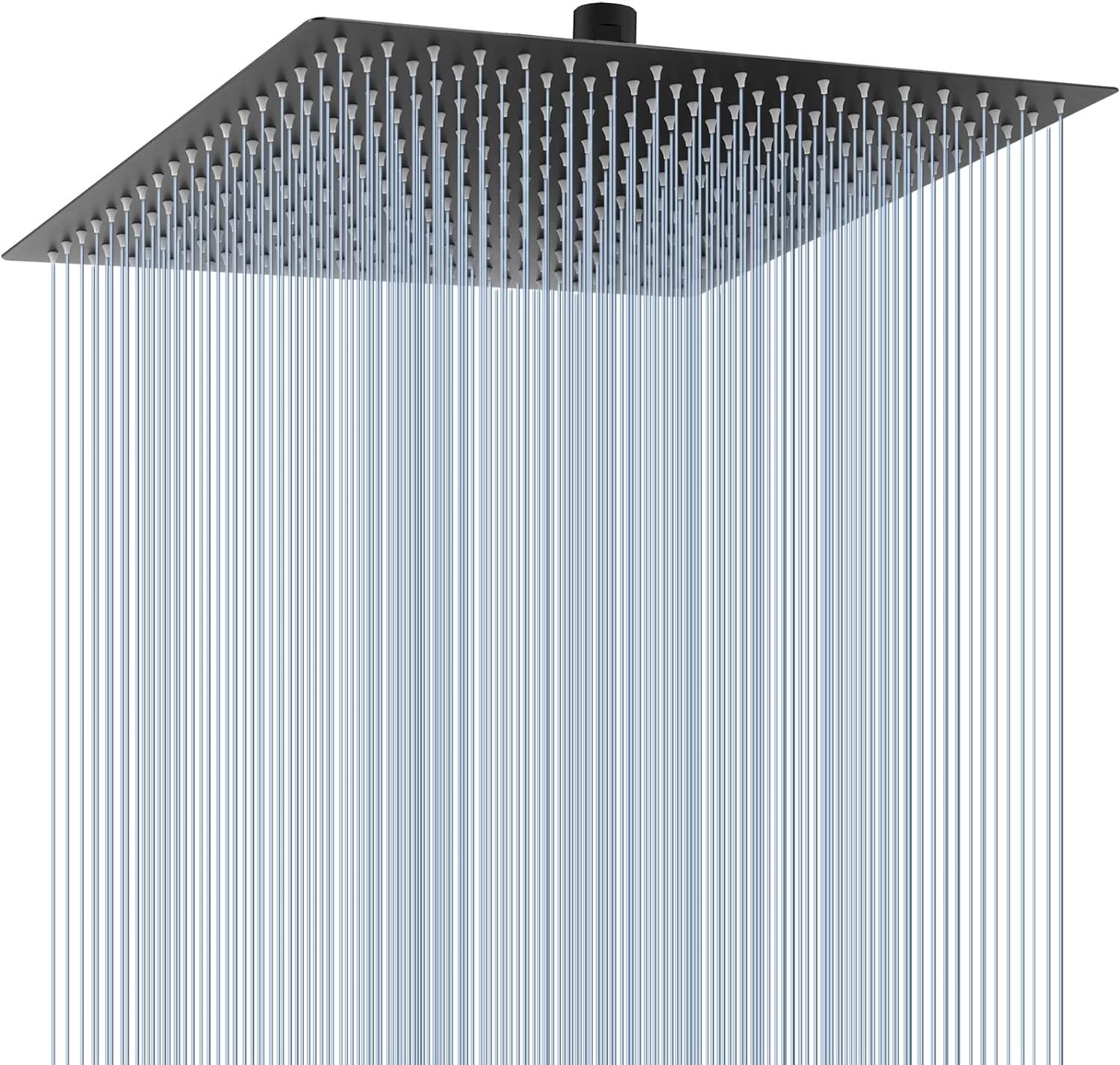 16 Inch Oversize Stainless Steel Rain Shower Head - Matte Black High Pressure Shower Head, Square Rainfall Showerhead - Waterfall Full Body Coverage - Universal Ceiling or Wall Mount