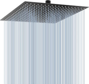 16 Inch Oversize Stainless Steel Rain Shower Head - Matte Black High Pressure Shower Head, Square Rainfall Showerhead - Waterfall Full Body Coverage - Universal Ceiling or Wall Mount