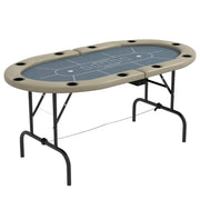 Soozier Poker Table Foldable, 70' Oval Blackjack Casino Texas Holdem Poker Game Table for 10 Players with Cup Holders, Blue and Brown