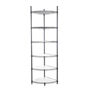 6 Tier Shelf Corner Wire Shelf Rack Adjustable Metal Heavy Duty Free Standing Corner Storage Display Chrome Rack for Bathroom, Living Room, Kitchen - Black
