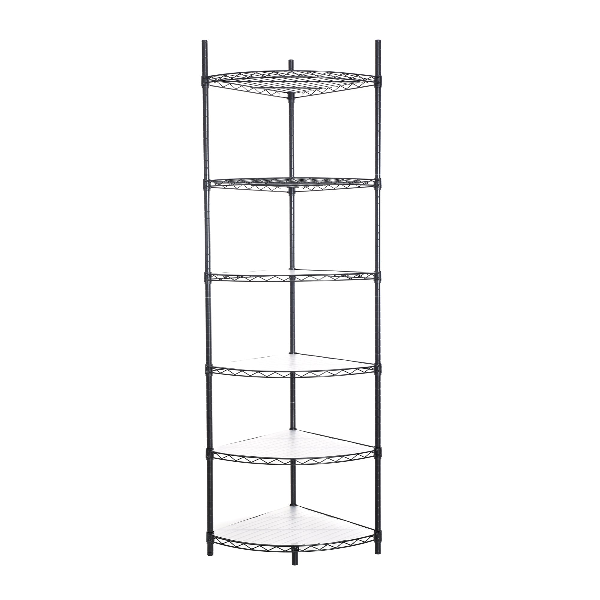6 Tier Shelf Corner Wire Shelf Rack Adjustable Metal Heavy Duty Free Standing Corner Storage Display Chrome Rack for Bathroom, Living Room, Kitchen - Black