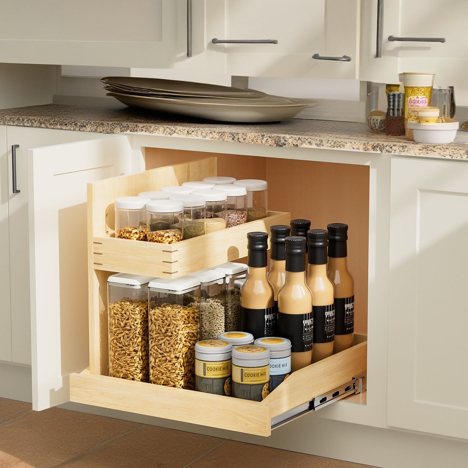 Under Sink Organizers and Storage 22½' W x 21' D, 2 Tier Pull Out Cabinet Organizer with Hard Close, Adjustable Pull Out Cabinet organizer with U Bracket for Bathroom Kitchen(Left)