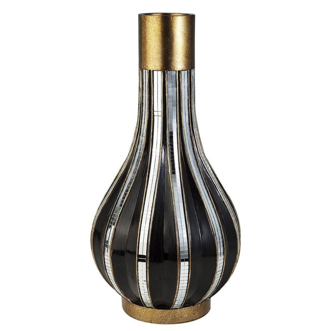 16.25' Tall Polyresin Decorative Vase, Gold finish with Mosaic Glass Stripes