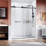 Frameless Sliding Shower Glass Door 56-60 in.W x 76 in. H,3/8'(10mm) Thick Clear Tempered Glass,Heavy Duty Stainless Steel Hardwares,Matte Black,Bypass Shower Enclosure