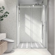 5476 Brushed frameless one fixed and one shifted Shower Door, 70MM 304 stainless steel large pulleys with adjustable soft closing function,with nano easy cleaning and stick explosion-proof menbrance