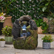 23.75' High Hand Crafted Weather Resistant Floor Fountain, Moss + Black
