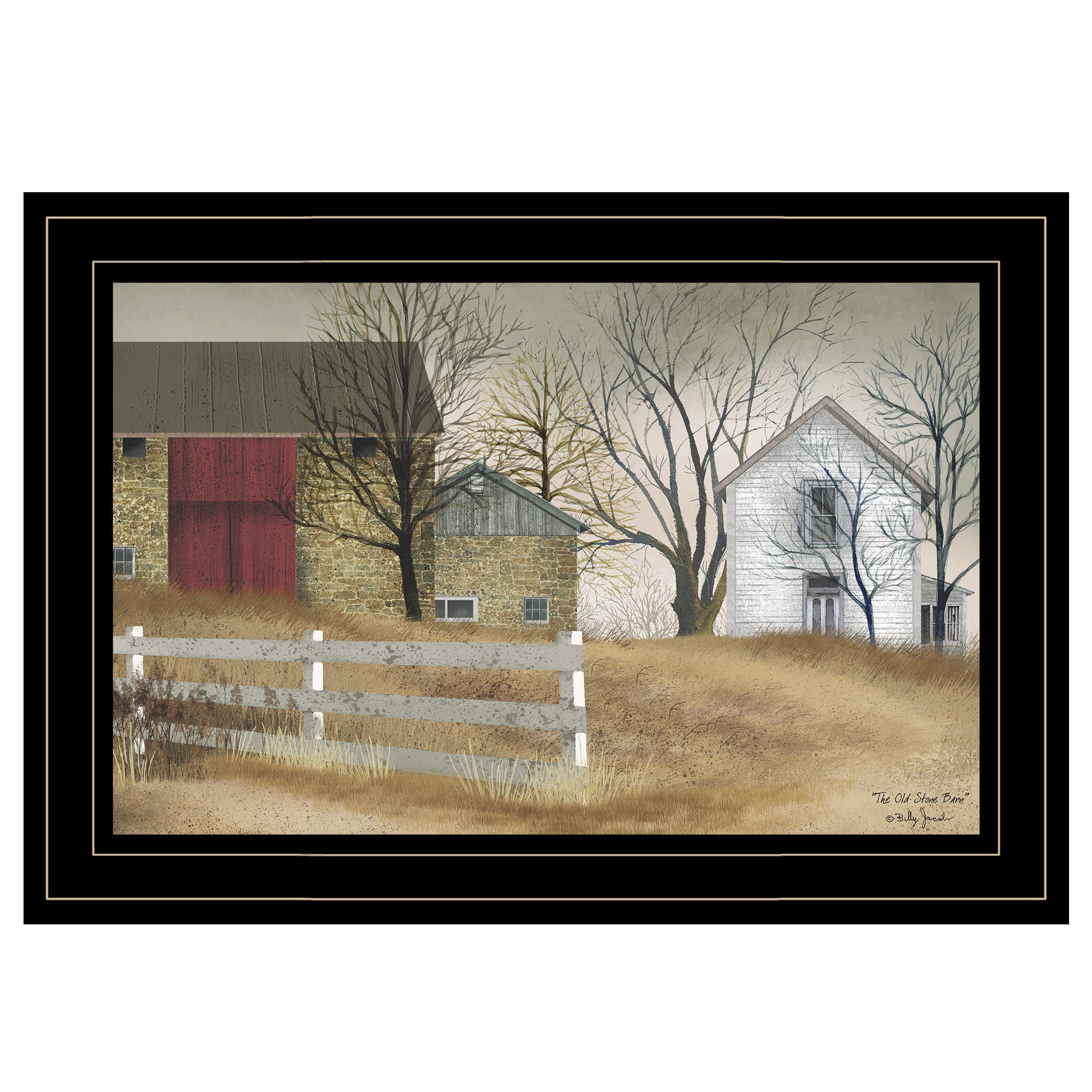 'The Old Stone Barn' by Billy Jacobs, Ready to Hang Framed Print, Black Frame