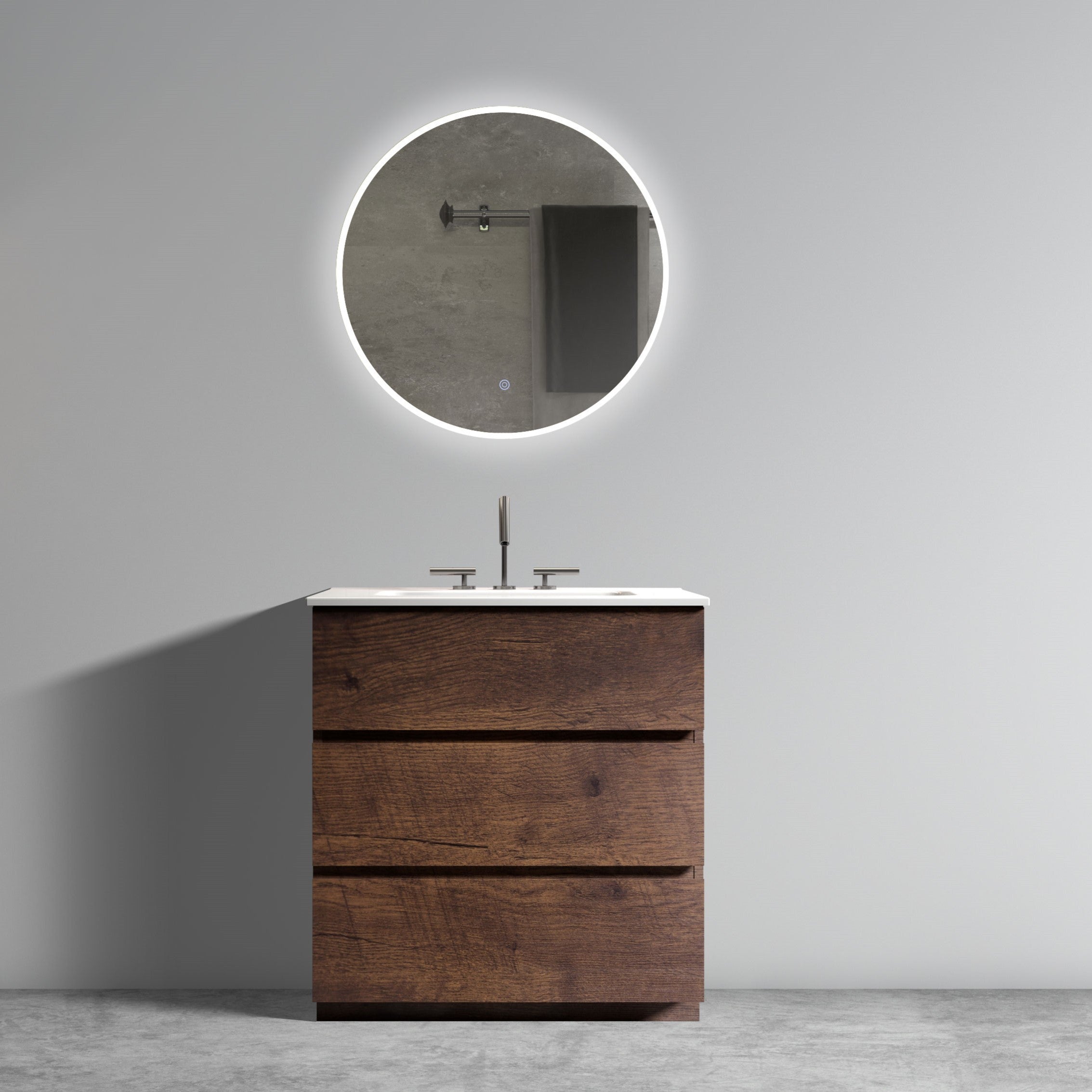 TIA 30' Walnut Bathroom Vanity with Sink with 3 Faucet Holes, Large Storage Freestanding Bathroom Vanity for Modern Bathroom, One-Piece White Sink Basin without Drain and Faucet, Pre-assemble