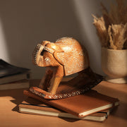 Decorative Elephant Sculpture On Wood Stand Table Décor-5.5X3X7.5'