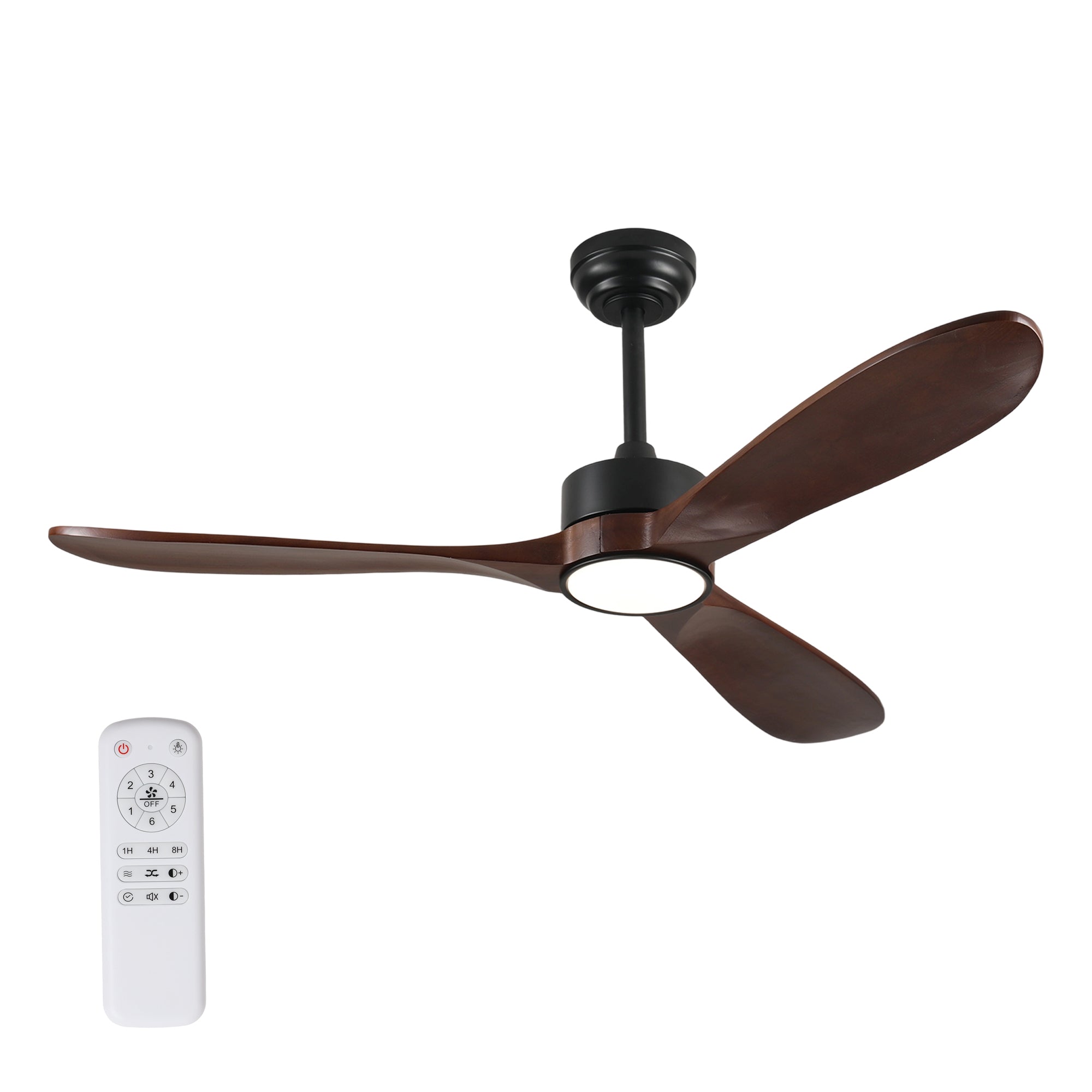 52 Inch Ceiling Fan with Light, 3 Solid Wood Blades,Remote Control,6-speed Reversible DC Motor for Living Room,Bed Room,Dining Room.