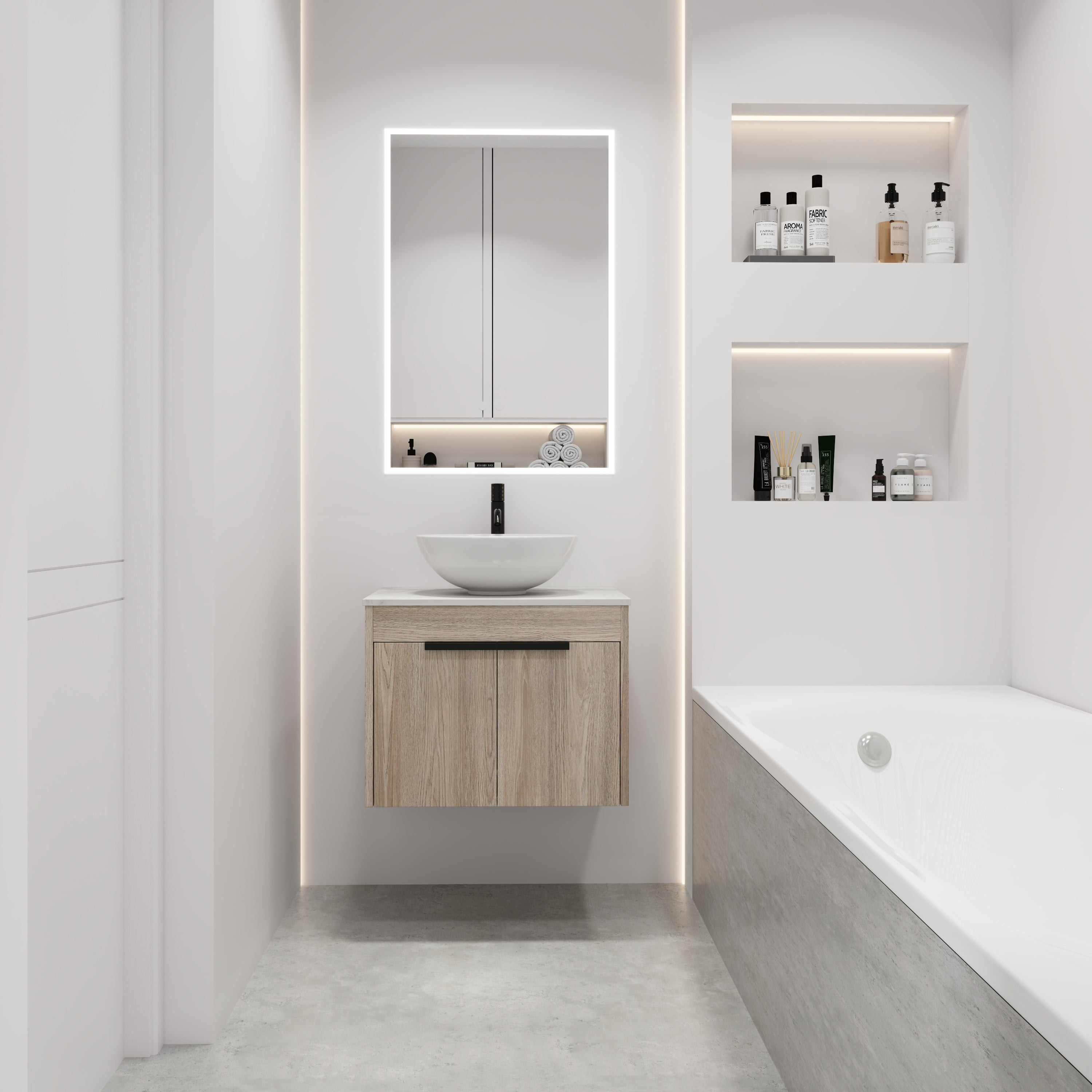 24 ' Modern Design Float Bathroom Vanity With Ceramic Basin Set,  Wall Mounted White Oak Vanity  With Soft Close Door,KD-Packing,KD-Packing,2 Pieces Parcel(TOP-BAB321MOWH)