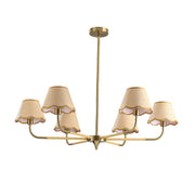 38' Gold 6-lamp Chandelier with Hand-Woven Rattan Lampshade,  Mid-Century Hanging Pendant Light Fixture for Dining Room, Living Room, or Kitchen (Bulb Not Included)