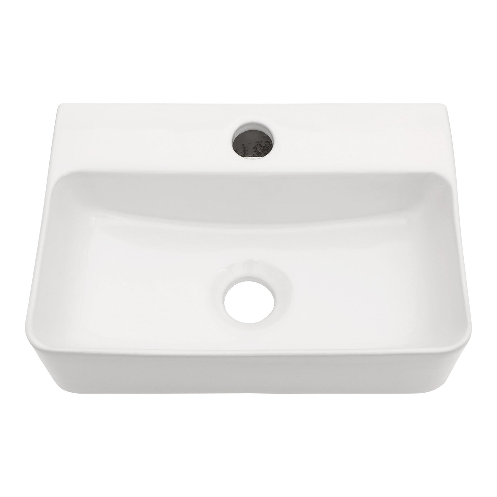 14.5 x 10 Inch Modern White Ceramic Rectangular Wall Mount Bathroom Sink with Single Faucet Hole