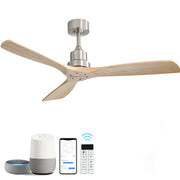 52 Inch Smart DC Ceiling Fan with 3 Natural Wood Blades Reversible Silent Motor and 1H/4H/8H Timer Function
