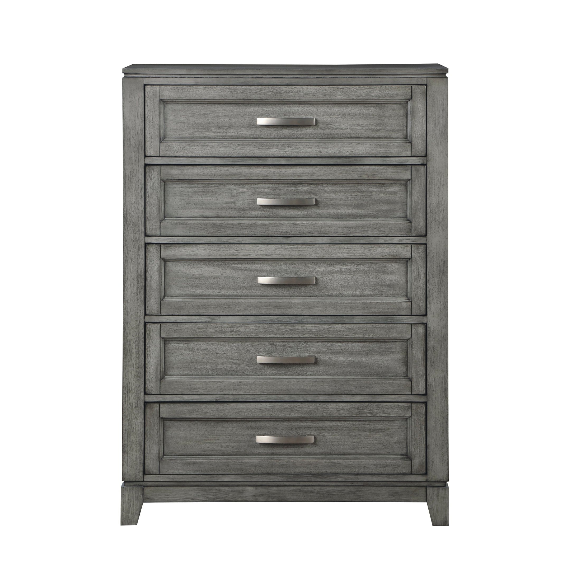 Gray Finish Chest with 5x Storage Drawers Wooden Bedroom Furniture 1pc