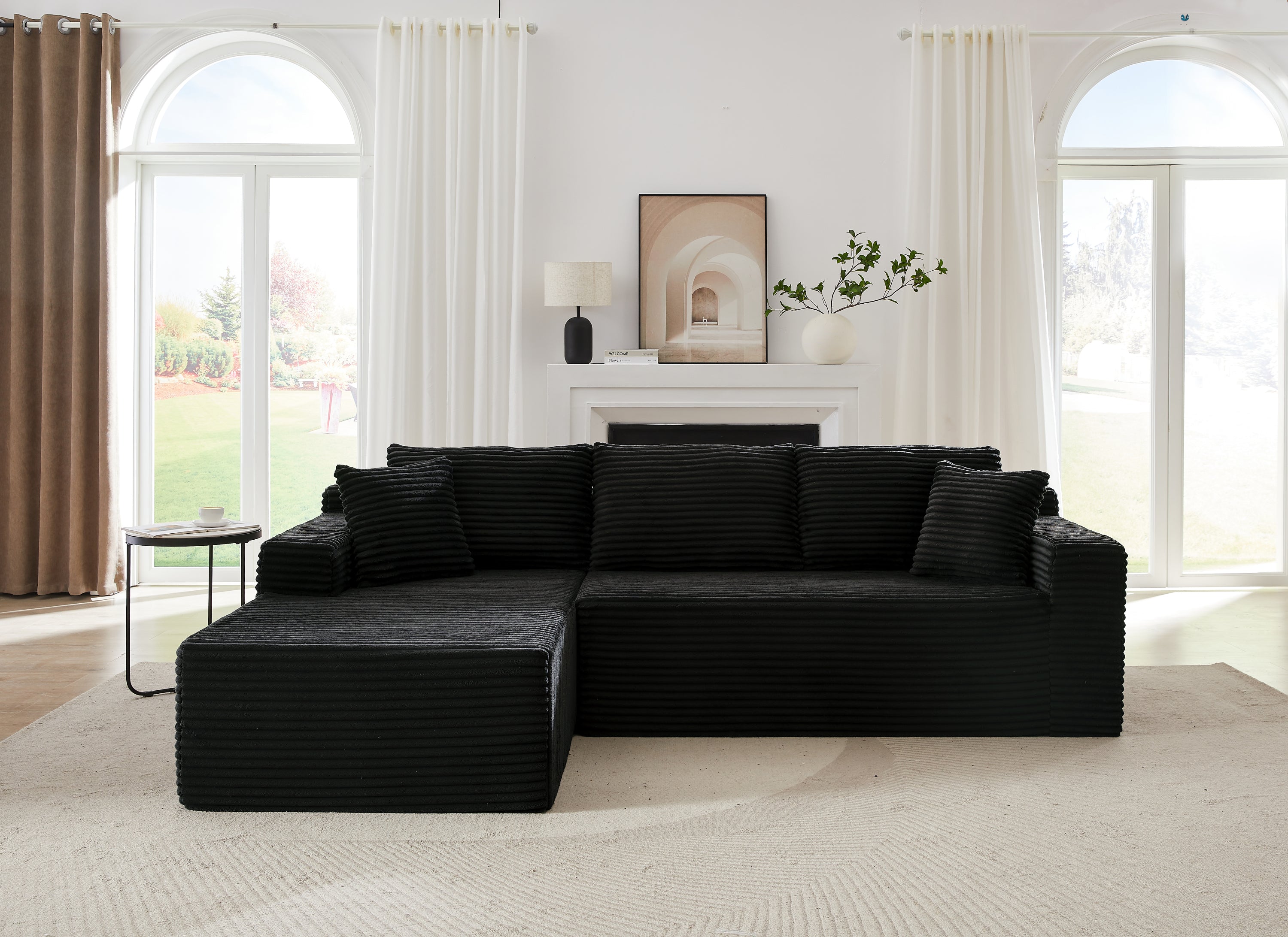 L-Shaped Cloud Sectional Sofa with Deep Seat,No Assembly Required,Modular Couches Sleeper for Living Room,Bedroom,Apartment,Black