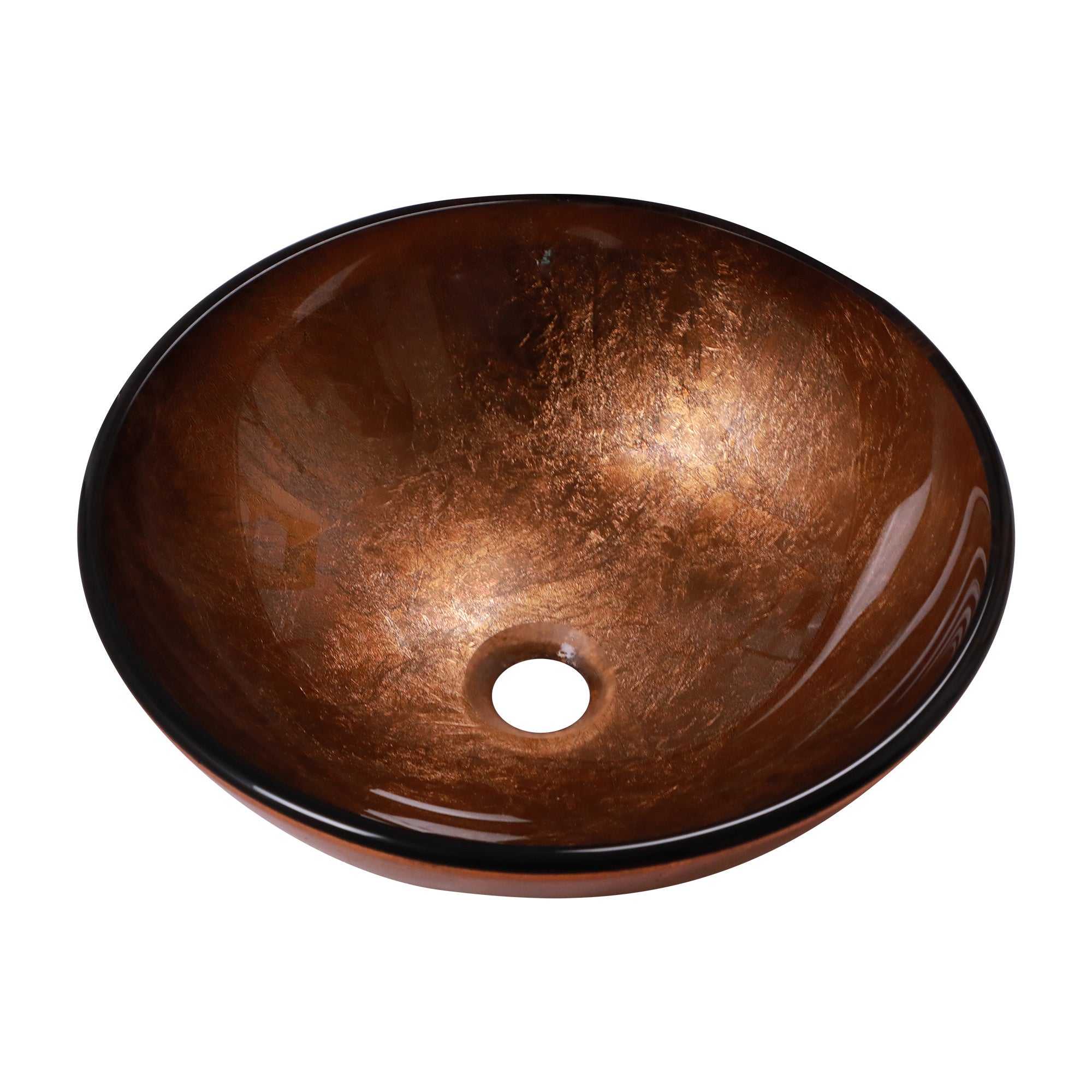 Artistic Brown Tempered Glass Vessel Bathroom Sink with Stainless Steel and Brass Pop-up Drain, 15.55x15.55x5.43 Inch